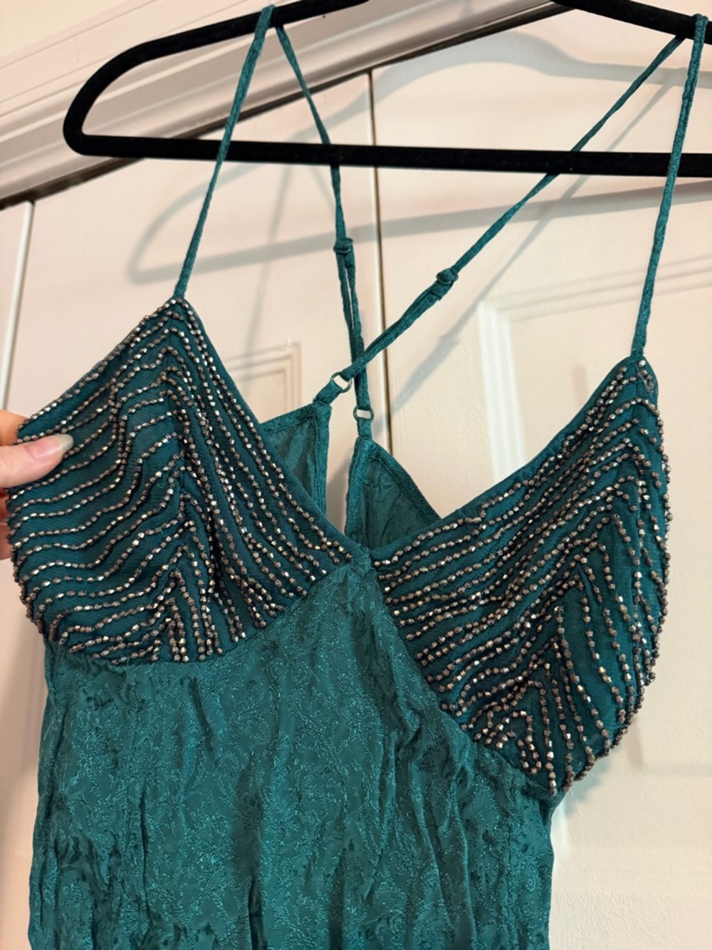 Beaded Teal Spaghetti-Strap Tank Top - Picture 2 of 3